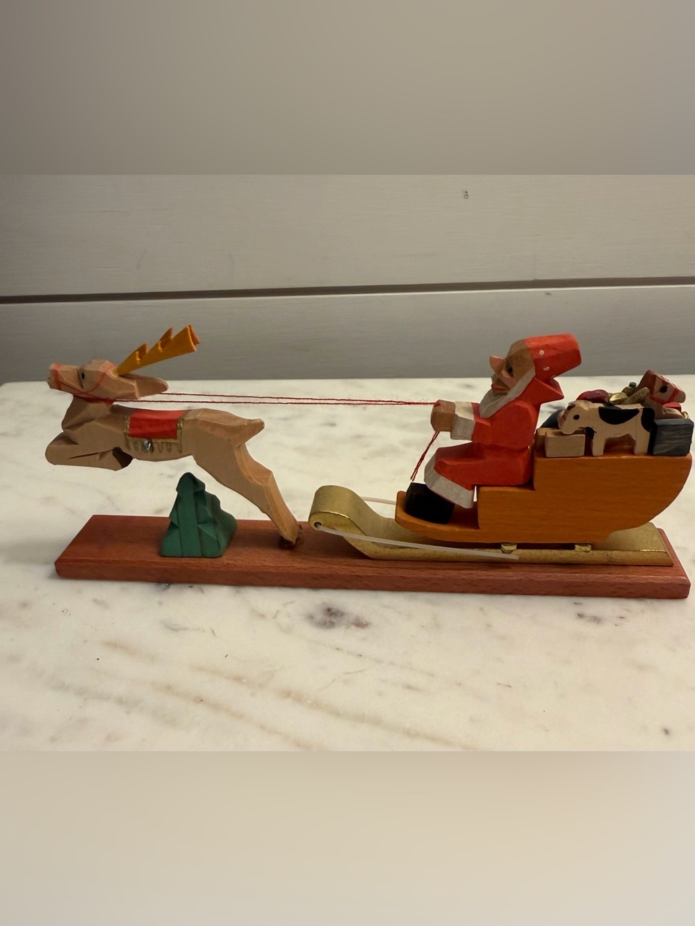 VTG Erzgebirge Germany Wood Santa Pulling Sleigh Figurine
